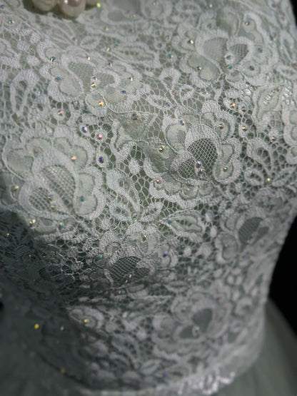 Fresh Pale Green Sleeveless Round Neck Lace A-Line Short Homecoming Dress Birthday Dress AS3448