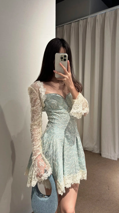 Chic Mint Sweetheart Spaghetti Straps Embroidered Lace A Line Short Homecoming Dress Birthday Dress AS3452