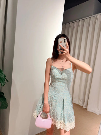 Chic Mint Sweetheart Spaghetti Straps Embroidered Lace A Line Short Homecoming Dress Birthday Dress AS3452