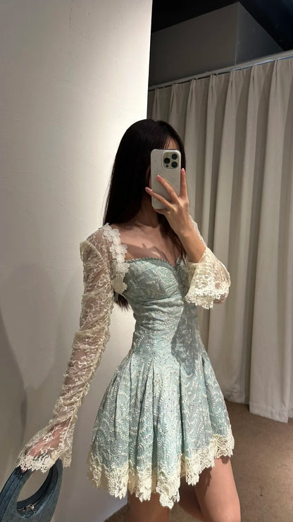 Chic Mint Sweetheart Spaghetti Straps Embroidered Lace A Line Short Homecoming Dress Birthday Dress AS3452