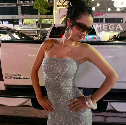 Stunning Pink Strapless Rhinestone Bodycon Short Homecoming Dress Birthday Dress AS3463