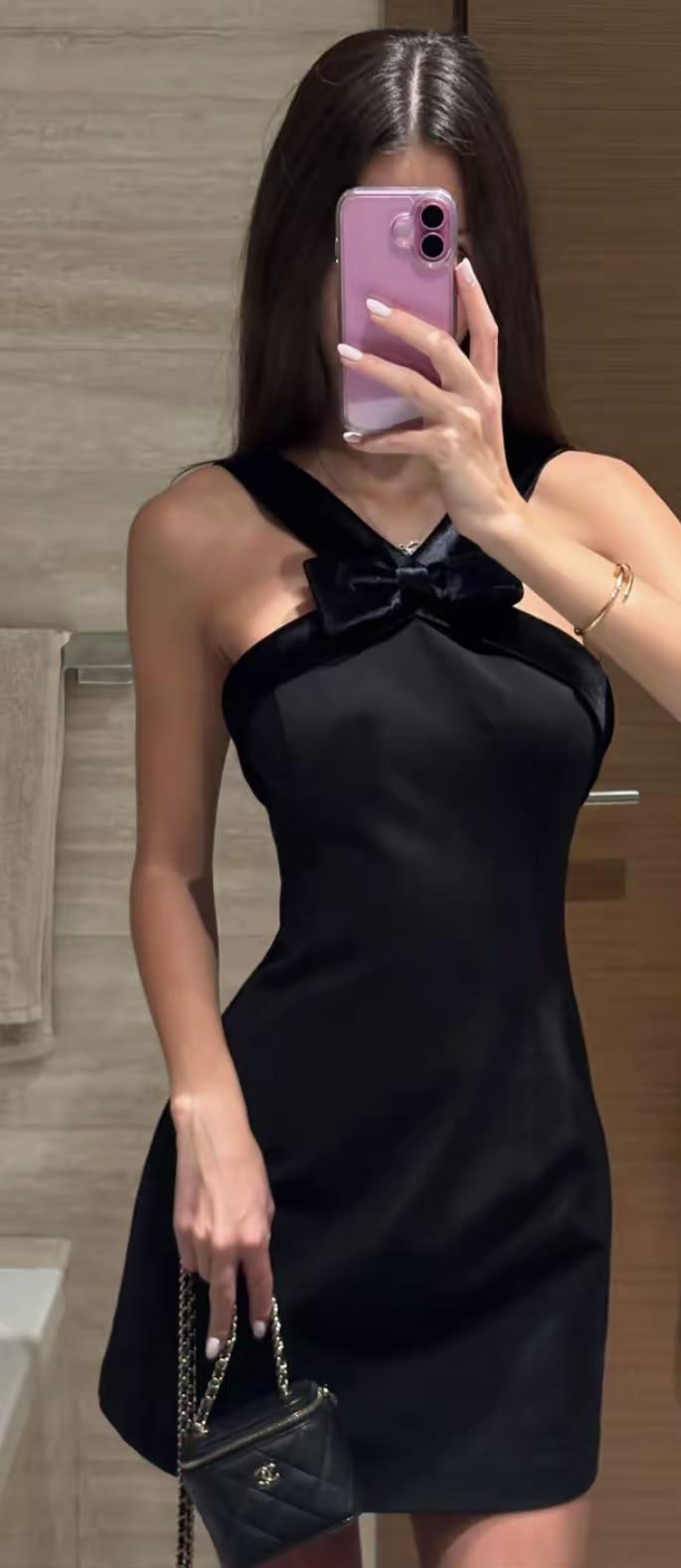Sleek Black Halter Bow Neck Satin Bodycon Short Homecoming Dress Birthday Dress AS3482