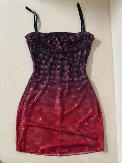 Stunning Green Ombre Spaghetti Straps Rhinestone Mesh Bodycon Short Homecoming Dress Birthday Party Dress AS3487