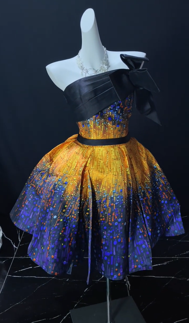 Stunning Ombre Galaxy Print Strapless Bow A Line Short Homecoming Dress Birthday Party Dress AS3489