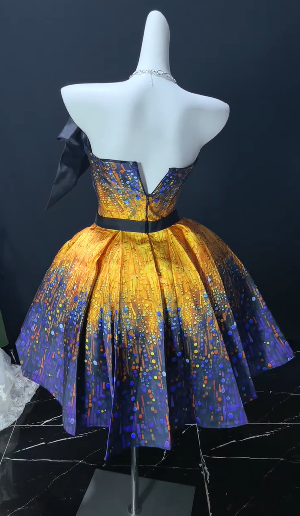 Stunning Ombre Galaxy Print Strapless Bow A Line Short Homecoming Dress Birthday Party Dress AS3489
