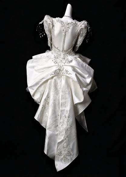 Elegant Ivory Square Neck Puff Long Sheer Sleeve Beaded A Line Short Homecoming Dress Birthday Party Dress AS3492