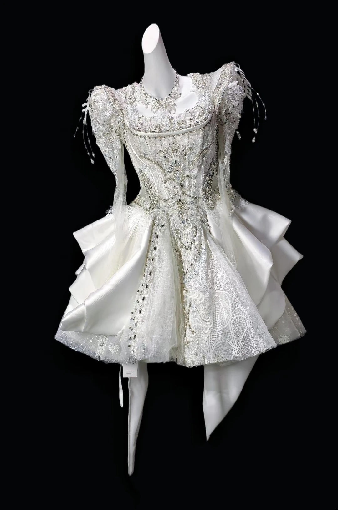 Elegant Ivory Square Neck Puff Long Sheer Sleeve Beaded A Line Short Homecoming Dress Birthday Party Dress AS3492