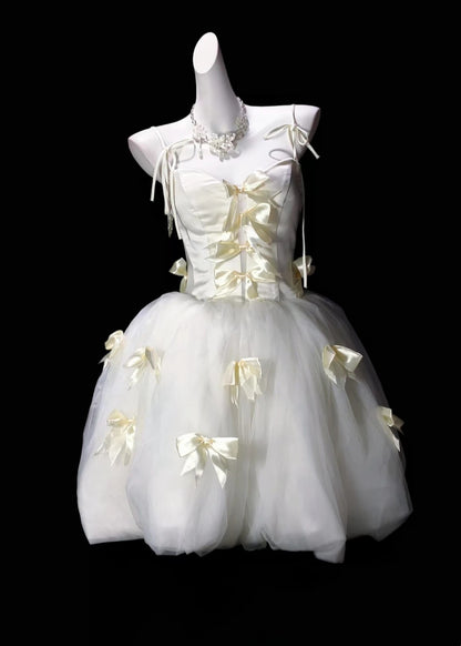 Sweet Ivory Spaghetti Straps Bow A Line Short Homecoming Dress Birthday Dress AS3494