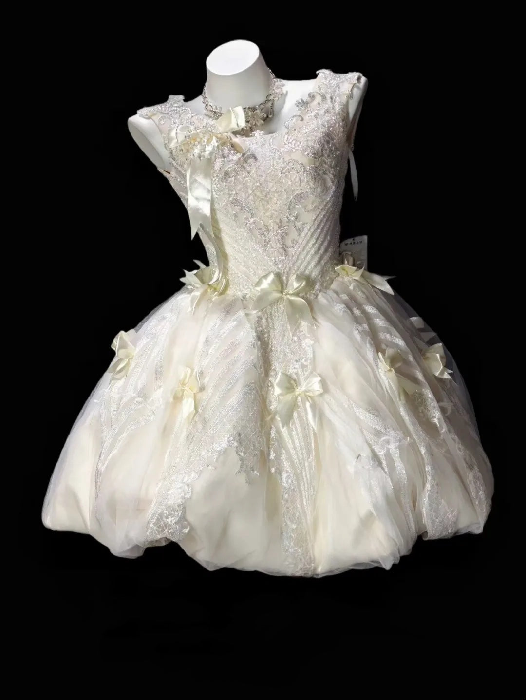 Luxury Ivory Sleeveless Lace Beaded Bow A Line Short Homecoming Dress Birthday Dress AS3501