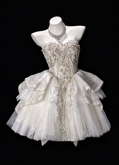 Luxury Ivory Strapless Sweetheart Heavy Beaded A Line Short Homecoming Dress Birthday Dress AS3503