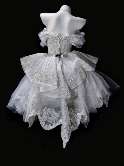 Stunning Ivory Off Shoulder Heavy Beaded Lace Tulle A Line Short Homecoming Dress Birthday Dress AS3505