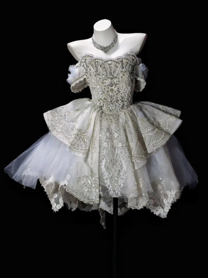 Stunning Ivory Off Shoulder Heavy Beaded Lace Tulle A Line Short Homecoming Dress Birthday Dress AS3505