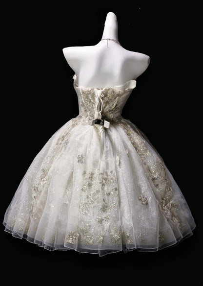 Luxury Ivory Strapless Sweetheart Heavy Beaded Glitter Tulle A Line Short Homecoming Dress Birthday Dress AS3509