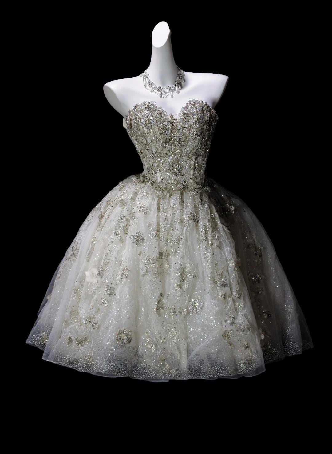 Luxury Ivory Strapless Sweetheart Heavy Beaded Glitter Tulle A Line Short Homecoming Dress Birthday Dress AS3509