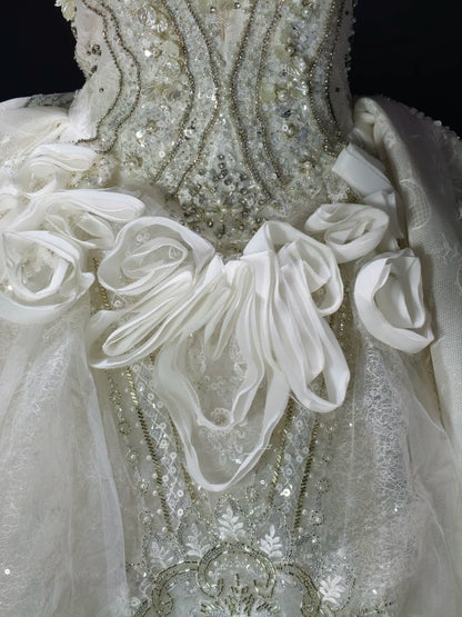 Luxury White Strapless Sweetheart Heavy Beaded Ruffled Glitter Tulle A Line Short Homecoming Dress Birthday Dress AS3510