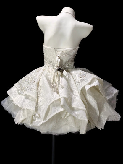 Luxury White Strapless Sweetheart Heavy Beaded Ruffled Glitter Tulle A Line Short Homecoming Dress Birthday Dress AS3510