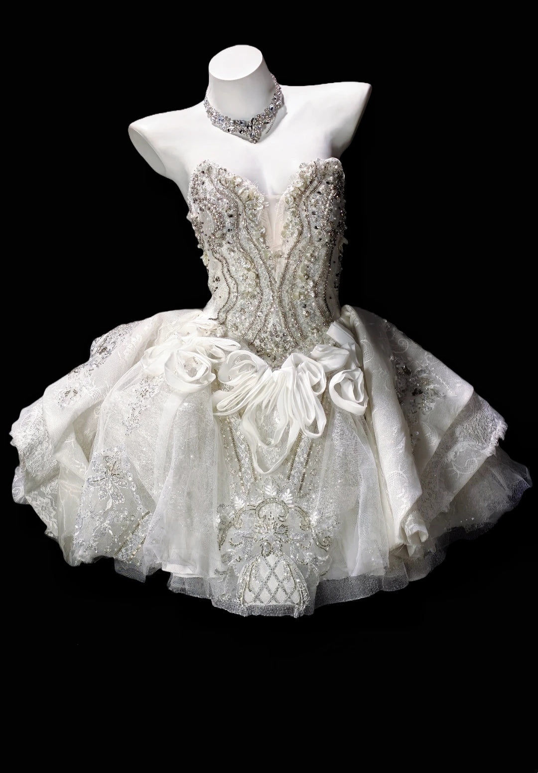 Luxury White Strapless Sweetheart Heavy Beaded Ruffled Glitter Tulle A Line Short Homecoming Dress Birthday Dress AS3510