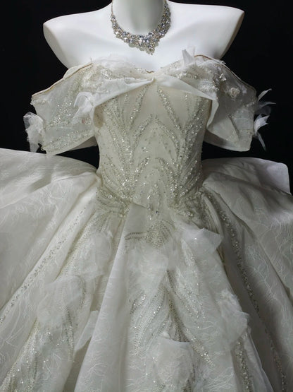 Glam White Off Shoulder Beaded Lace 3D Floral A Line Short Homecoming Dress Birthday Dress AS3518
