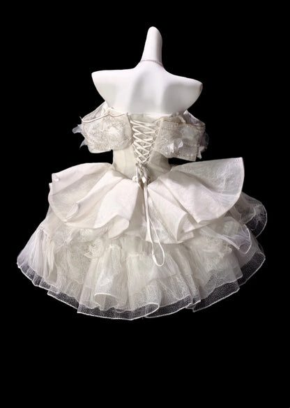Glam White Off Shoulder Beaded Lace 3D Floral A Line Short Homecoming Dress Birthday Dress AS3518