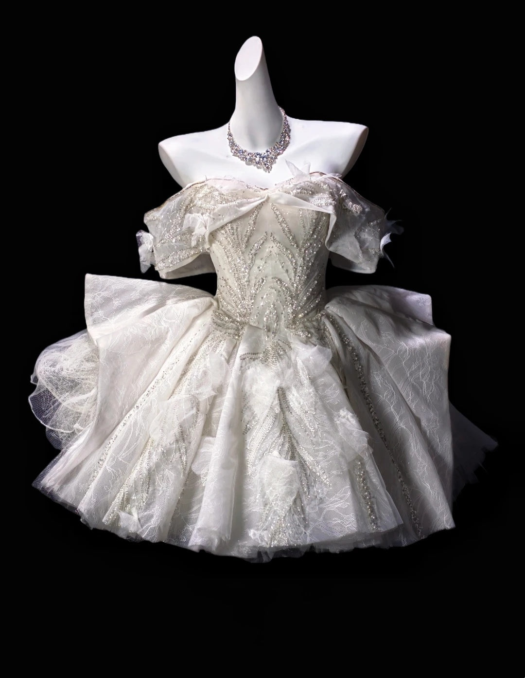 Glam White Off Shoulder Beaded Lace 3D Floral A Line Short Homecoming Dress Birthday Dress AS3518