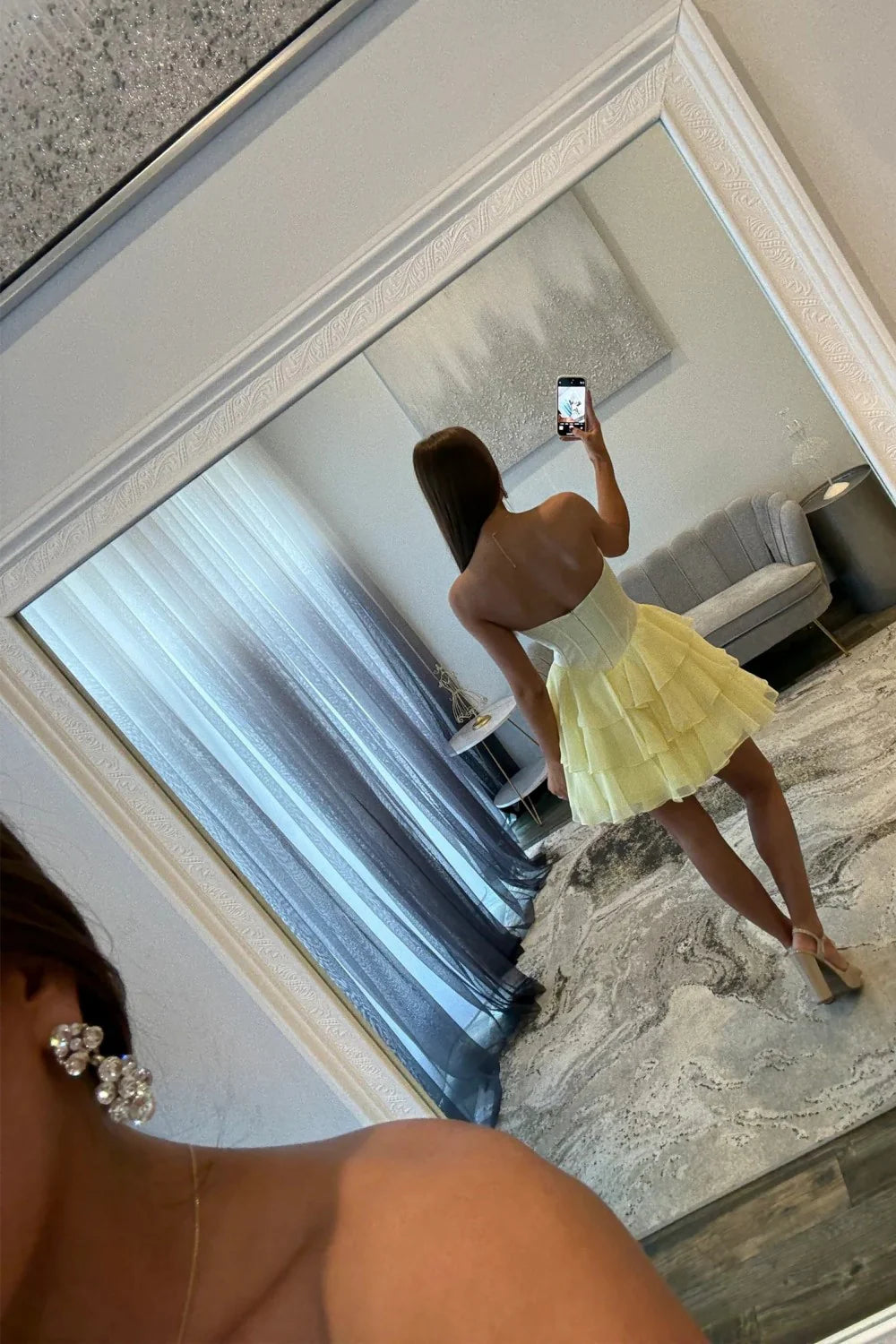 Chic Yellow Corset Bodice Ruffled Tulle Homecoming Dress With Sparkling Details AS352