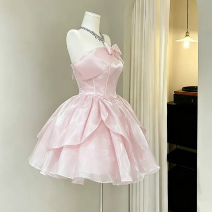 Sweet Pink Off Shoulder Bow A Line Short Homecoming Dress Birthday Dress AS3521
