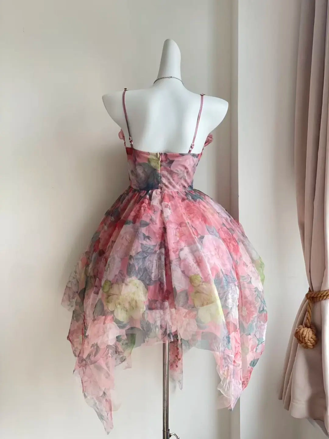 Romantic Pink Floral Spaghetti Straps 3D Flower A Line Short Homecoming Dress Birthday Dress AS3522