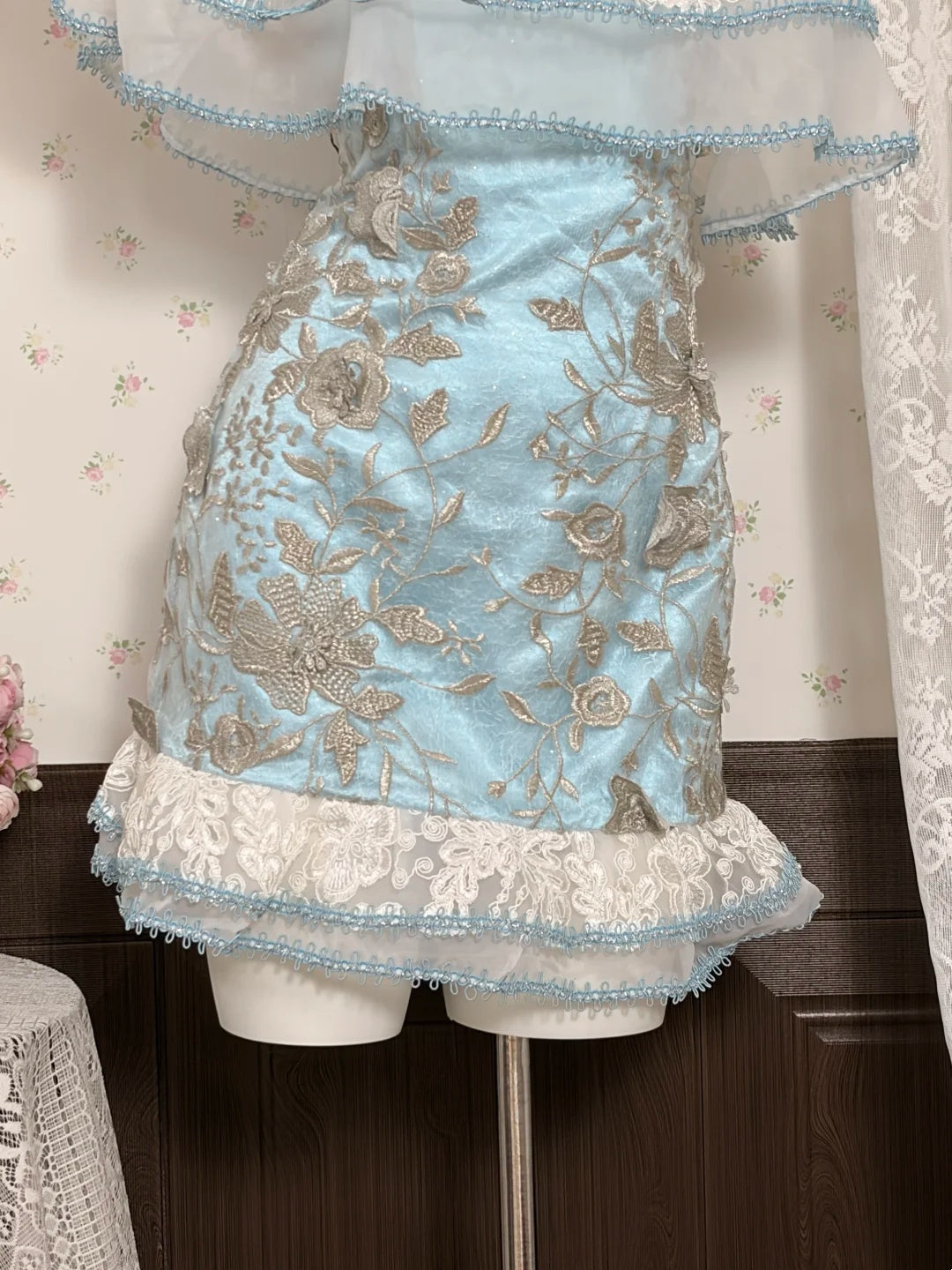 Chic Blue Off Shoulder Ruffled Embroidery Lace Bodycon Short Homecoming Dress Birthday Dress AS3525