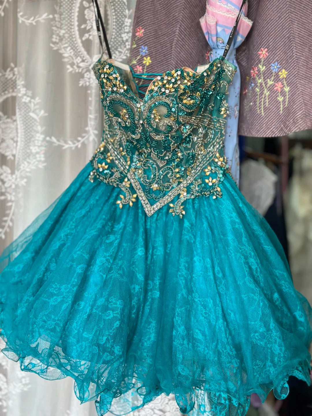 Dazzling Turquoise Strapless Sweetheart Beaded A Line Short Homecoming Dress Birthday Dress AS3532