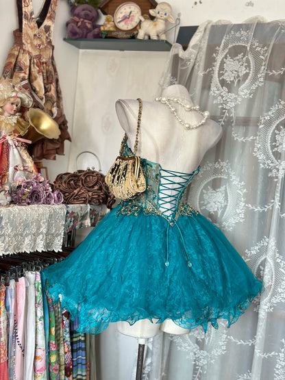 Dazzling Turquoise Strapless Sweetheart Beaded A Line Short Homecoming Dress Birthday Dress AS3532