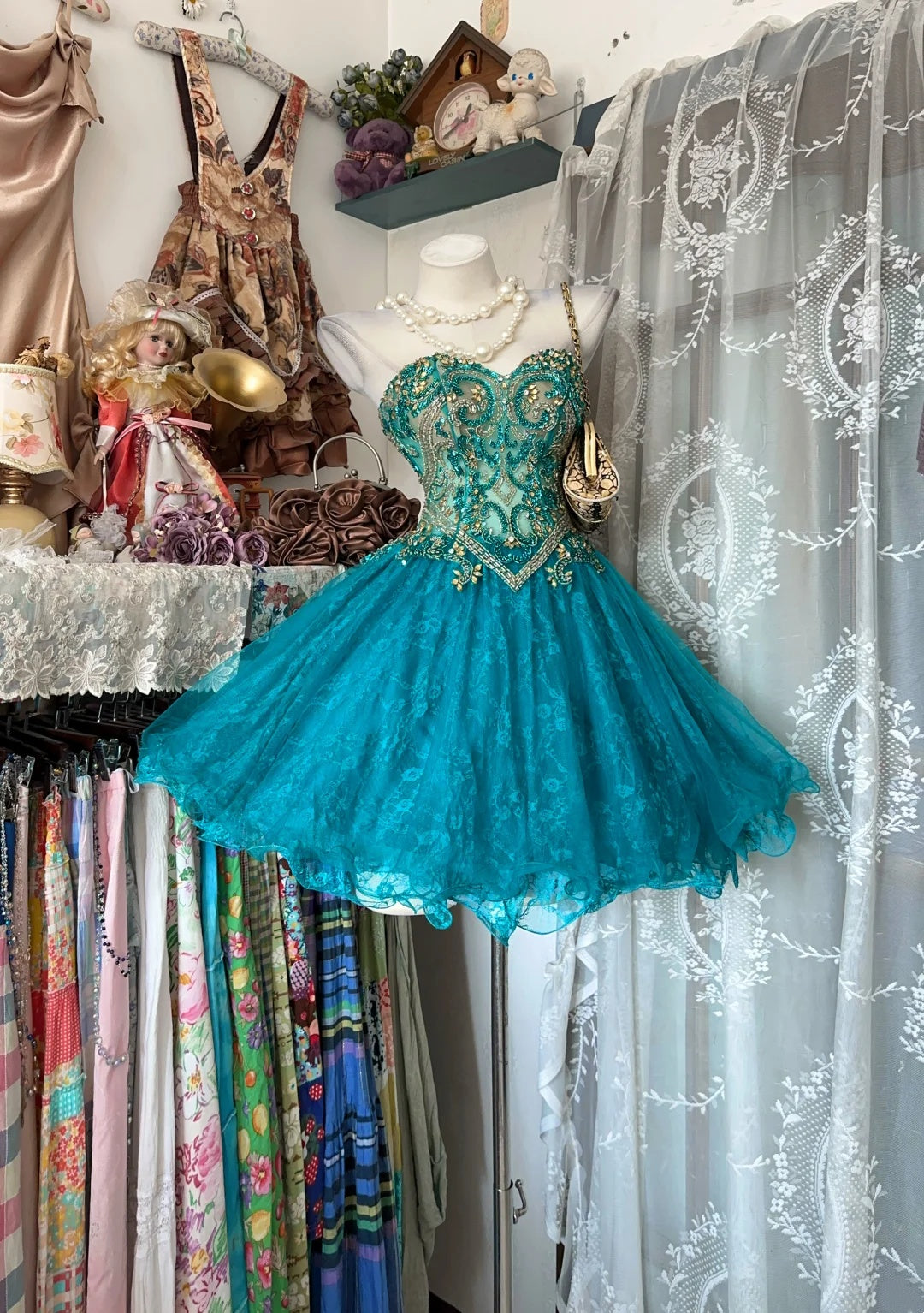 Dazzling Turquoise Strapless Sweetheart Beaded A Line Short Homecoming Dress Birthday Dress AS3532