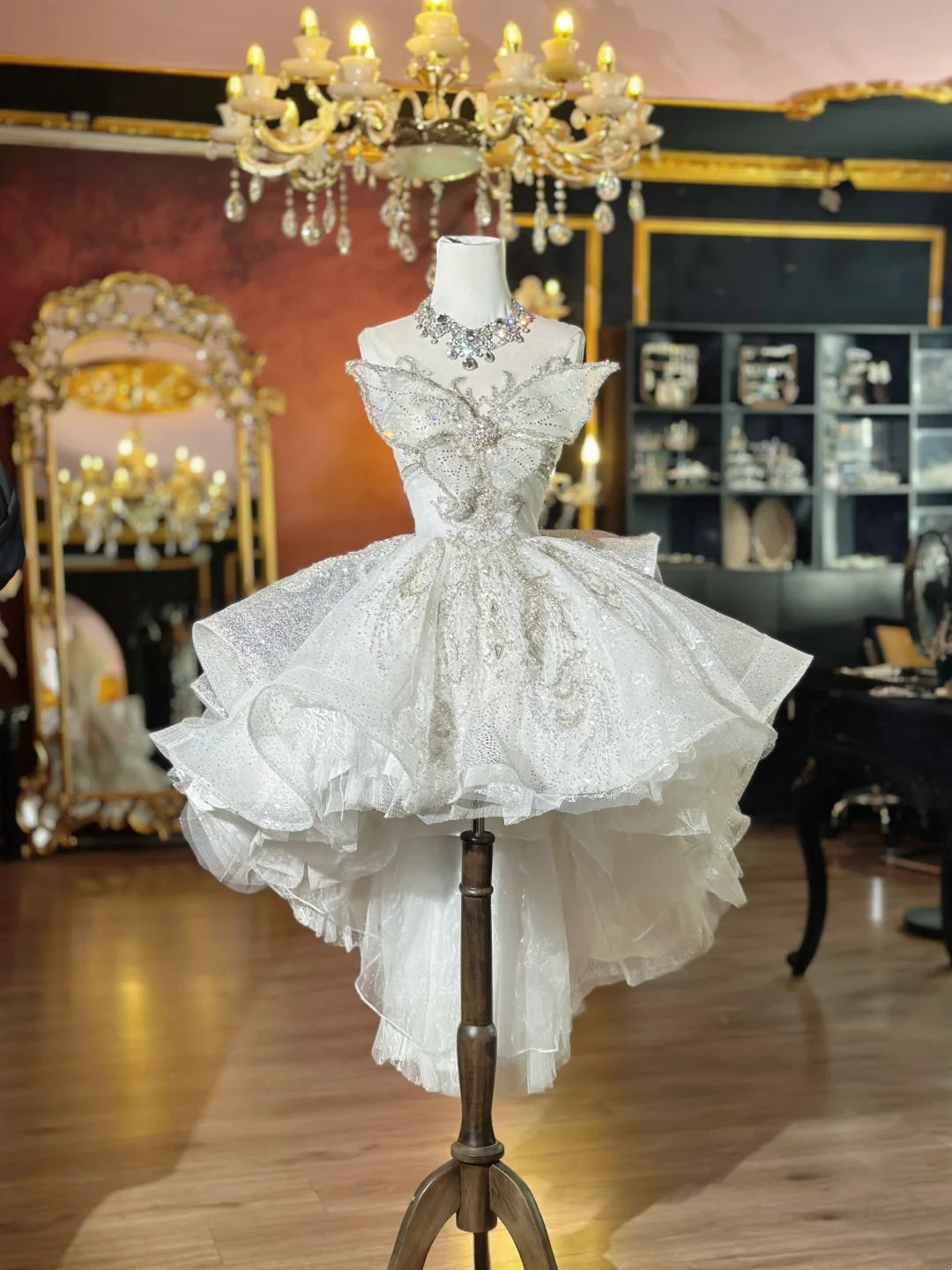 Dreamy White Sheer Round Neck Butterfly Rhinestone Beaded Glitter Tulle A Line Short Homecoming Dress Birthday Dress AS3533