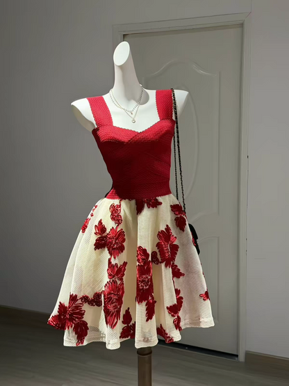 Vintage Brown Strap Sweetheart 3D Floral Embroidery A Line Short Homecoming Dress Birthday Dress AS3537