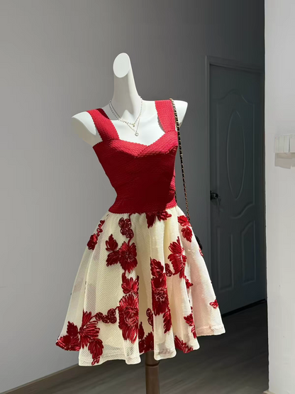 Vintage Brown Strap Sweetheart 3D Floral Embroidery A Line Short Homecoming Dress Birthday Dress AS3537