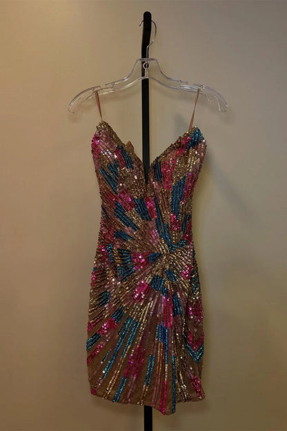 Gorgeous Sparkly Mermaid Strapless Short Sequin Homecoming Party Dress AS354