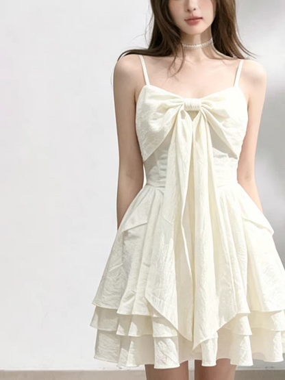 Sweet Ivory Straps Front Bow A Line Short Homecoming Dress Birthday Dress AS3542