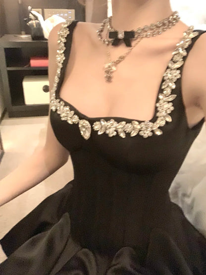 Glam Black Sweetheart Rhinestone Strap A Line Short Homecoming Dress Birthday Dress AS3545
