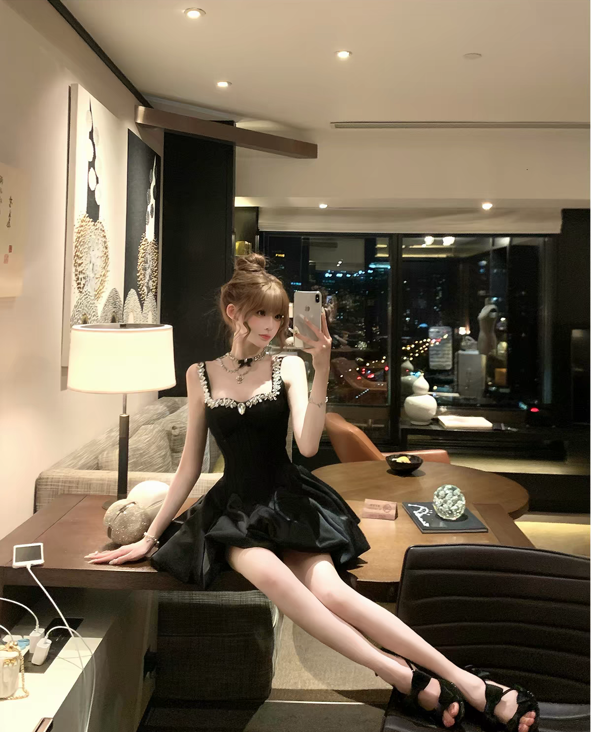 Glam Black Sweetheart Rhinestone Strap A Line Short Homecoming Dress Birthday Dress AS3545