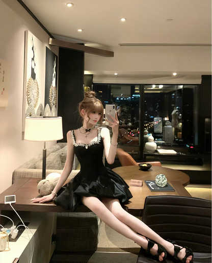 Glam Black Sweetheart Rhinestone Strap A Line Short Homecoming Dress Birthday Dress AS3545