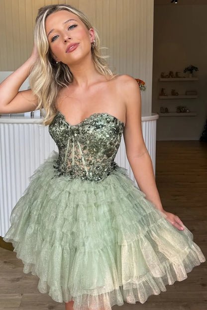 Charming Glitter A-Line Sweetheart Short Tulle Homecoming Dress AS360