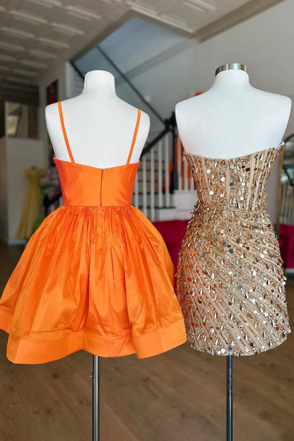 Cute A-Line Spaghetti Straps Short Satin Homecoming Dress With Beading AS370