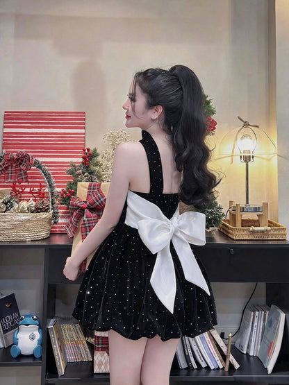 Glam Burgundy Halter Rhinestone Sequin Bow A Line Short Homecoming Dress Birthday Dress AS3548