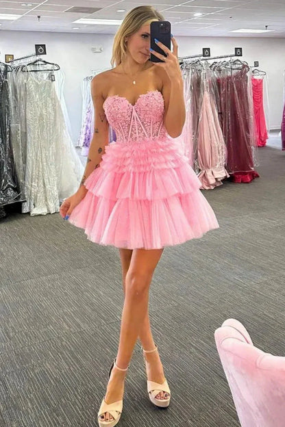 Glitter Tulle Sweetheart A-Line Short Layered Dress Homecoming Dress AS386