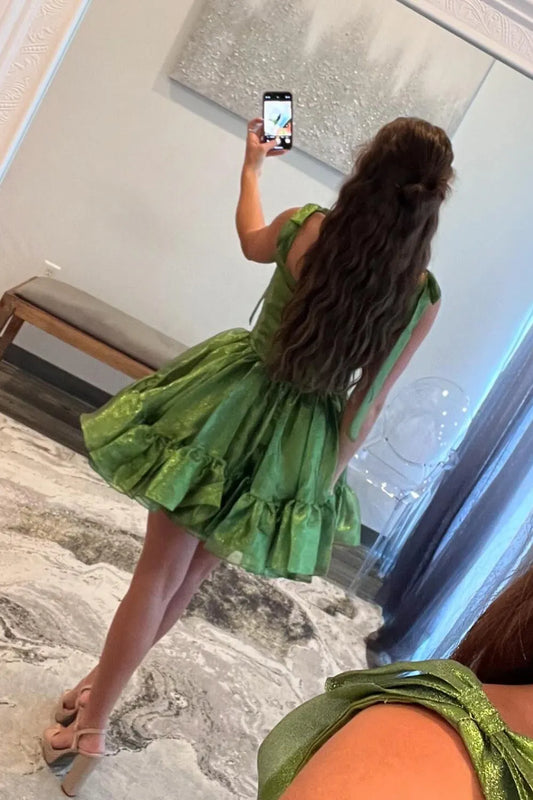 Charming A-Line Organza Mini Dress With Ribbon Straps Barbie Inspired Homecoming Dress AS387