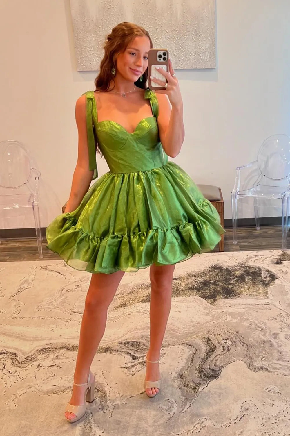 Charming A-Line Organza Mini Dress With Ribbon Straps Barbie Inspired Homecoming Dress AS387