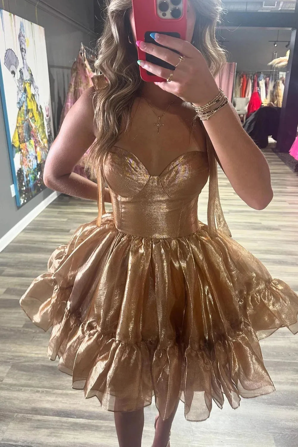 Charming A-Line Organza Mini Dress With Ribbon Straps Barbie Inspired Homecoming Dress AS387