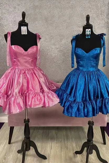 Charming A-Line Organza Mini Dress With Ribbon Straps Barbie Inspired Homecoming Dress AS387