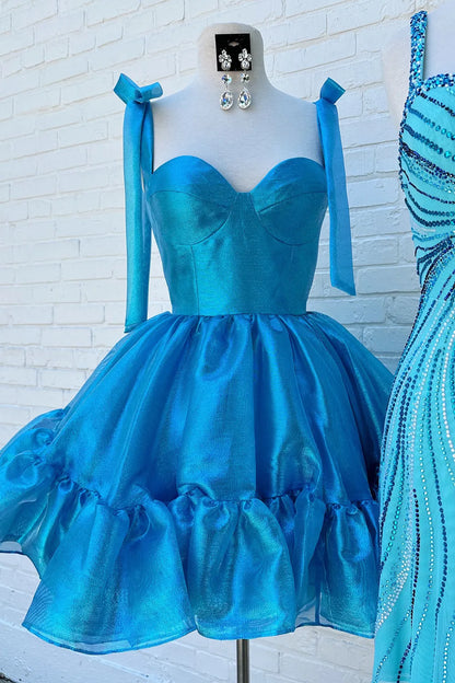 Charming A-Line Organza Mini Dress With Ribbon Straps Barbie Inspired Homecoming Dress AS387
