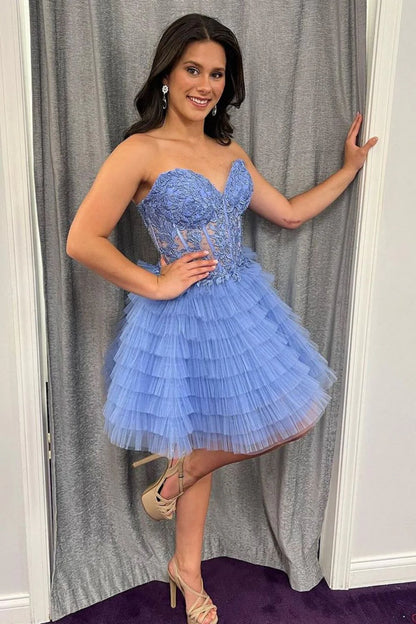 Stunning A-Line Short Tulle Dress With Sweetheart Neckline And Lace Up Back Homecoming Dress AS388