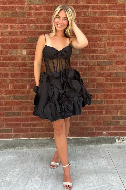Cute Yellow A-Line Look With Floral Satin And Spaghetti Straps Homecoming Dress AS392